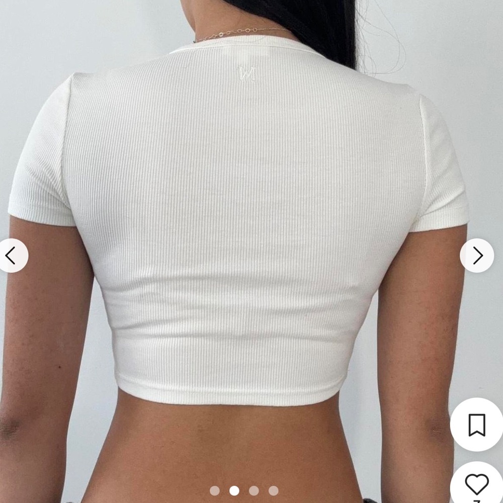MESHKI Short Sleeve Rib Cropped Top White Size Large - Picture 2 of 9